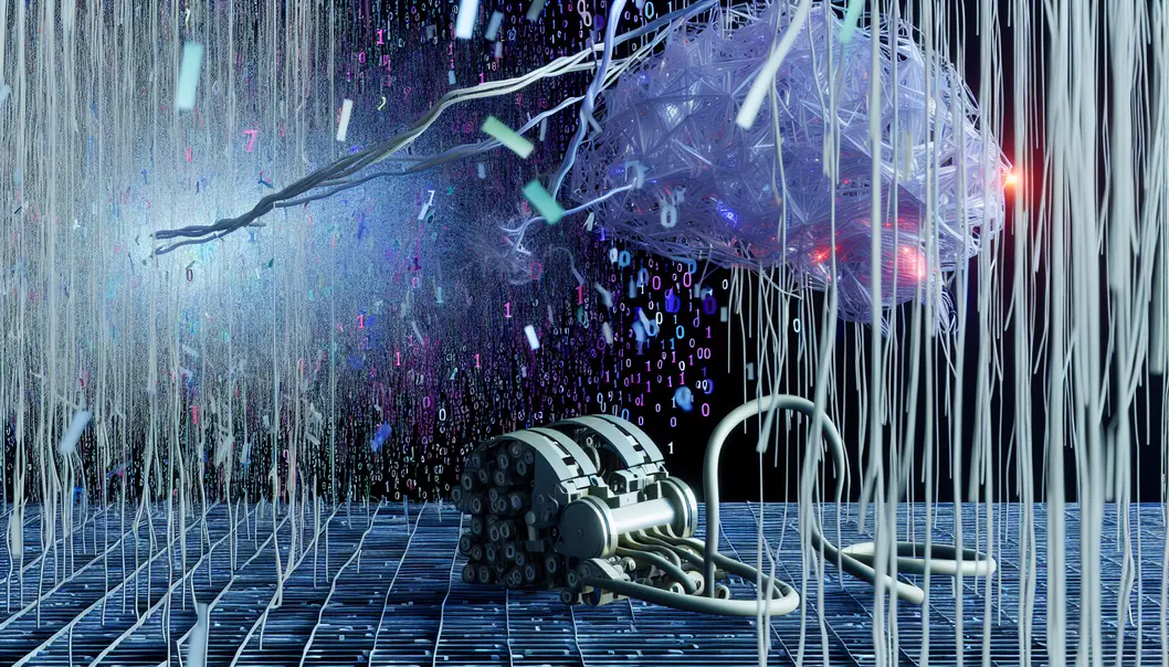 Illustration of chaotic data environment stalling AI capabilities.
